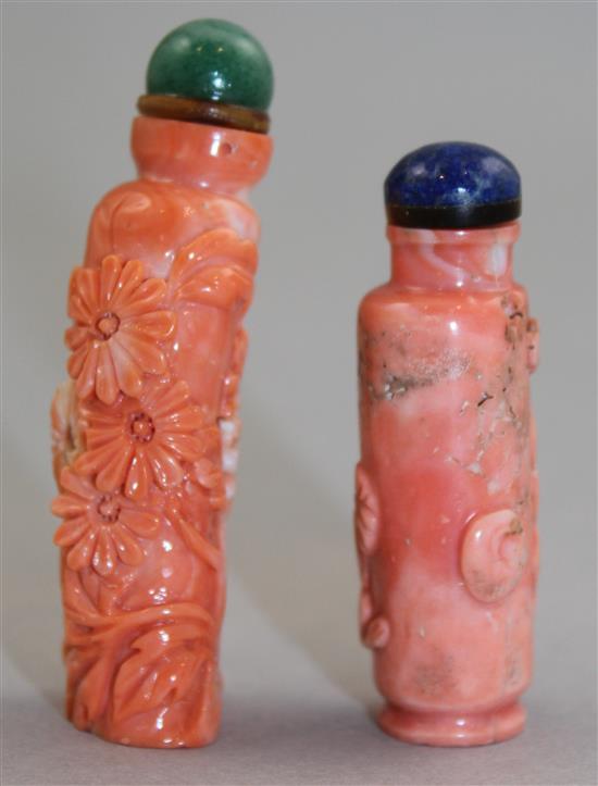 Two Chinese coral snuff bottles, late 19th / early 20th century, Richards 300 & 301